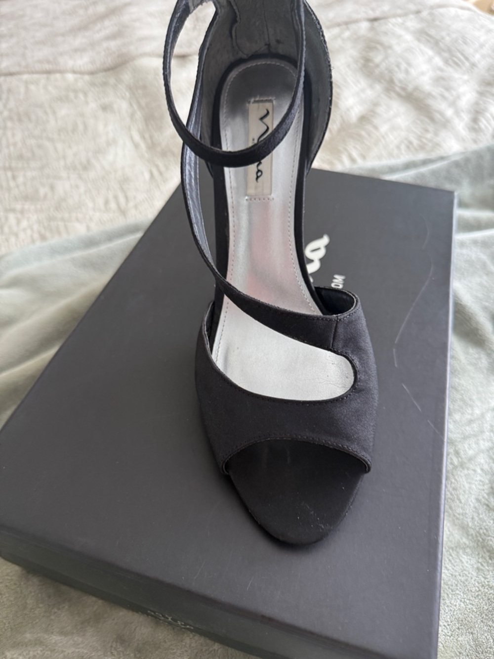 Nina Shoes Black Open-Toe Ankle Strap Stiletto Heels